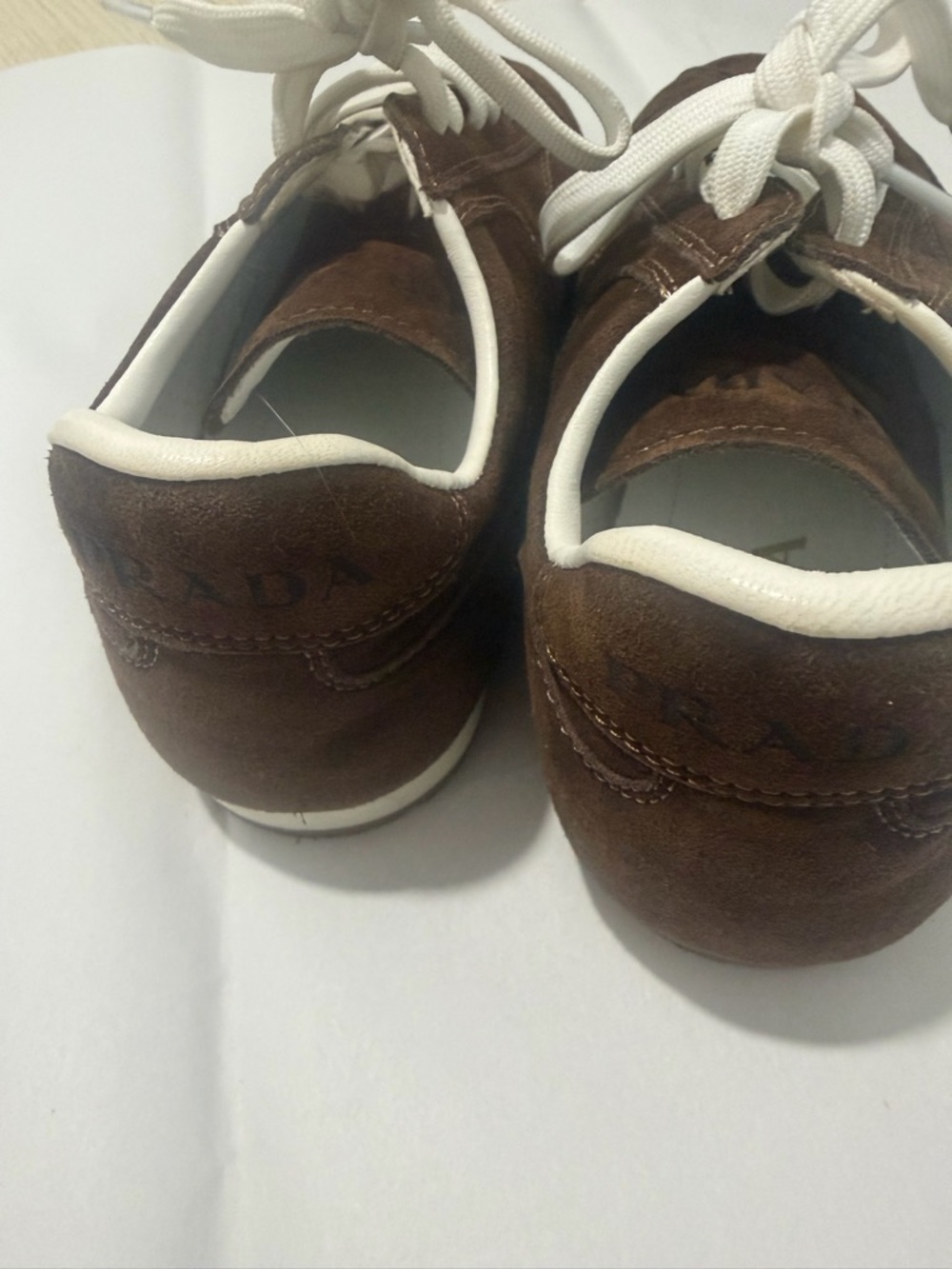 Prada Brown Suede women’s Sneakers with White Laces - Picture 3 of 13